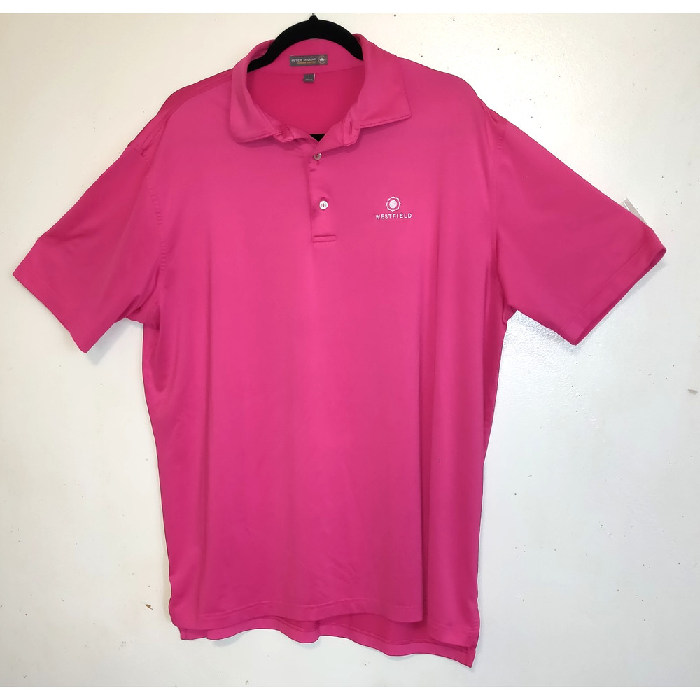Peter Millar Fuchsia Pink Shirt Mens L Summer Comfort Westfield Golf Course Polo